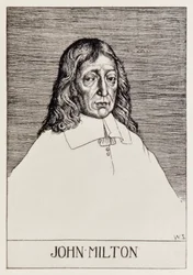 Retrato de Frontispício de John Milton (1608-1674) do Paraíso Perdido por uma série de 12 ilustrações gravadas por William Strang (1859-1921)